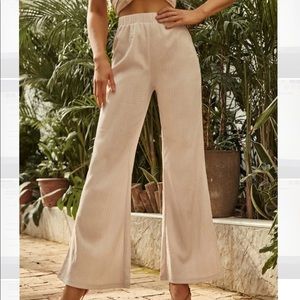 Elastic Waist Wide Leg Solid Pants